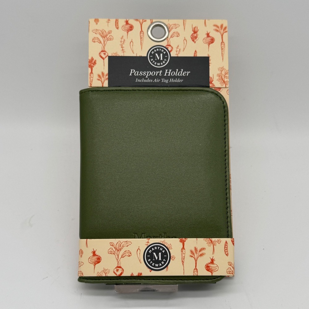 Martha Stewart Passport Holder Travel Wallet AirTag Pocket Olive Green NWT